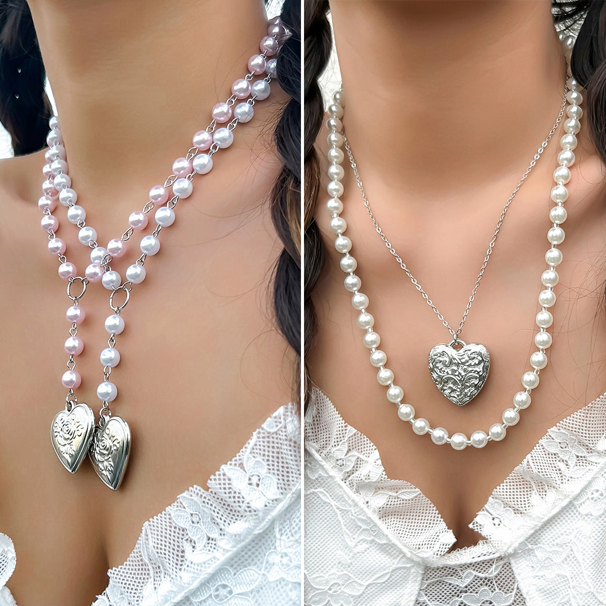 European and American Vacation Style Jewelry, Love Pendant Necklace with Versatile Niche Pearl