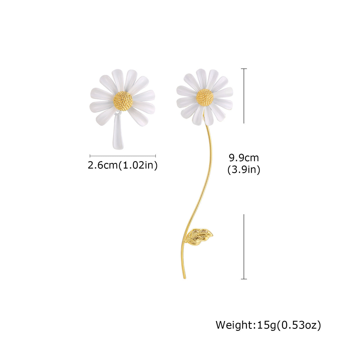 Asymmetric White Daisy Statement Earrings