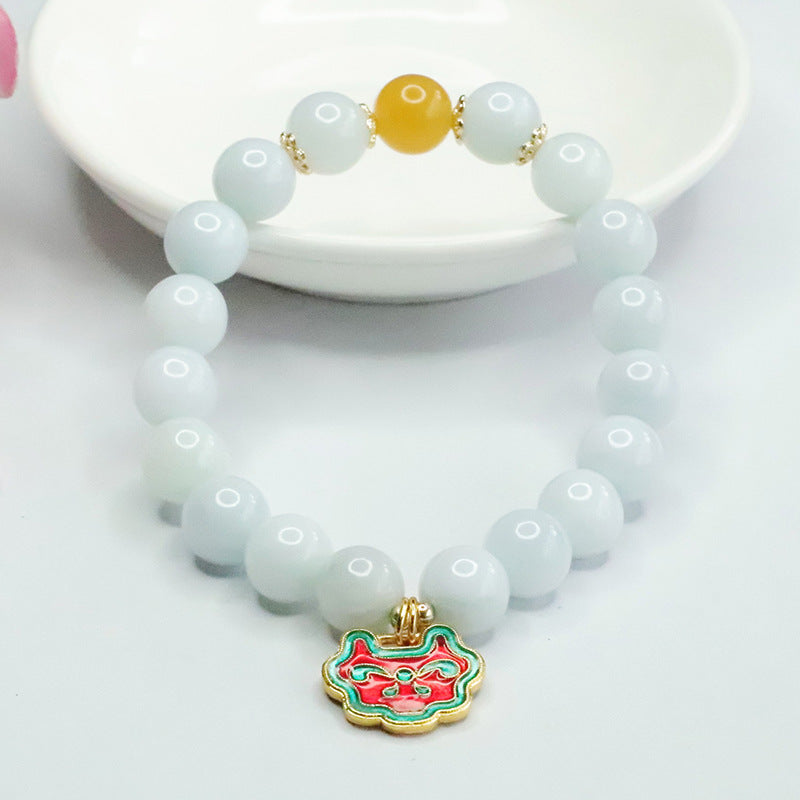 Jadeite Enamel & Round Bead Bracelet