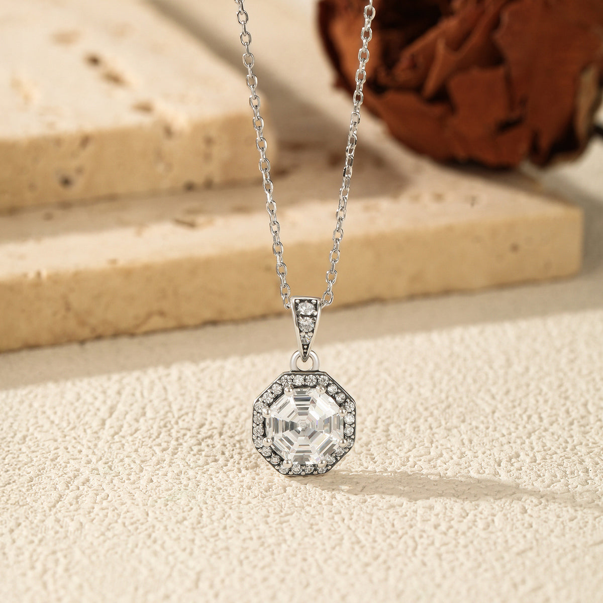 925 Sterling Silver Octagonal Zircon Necklace