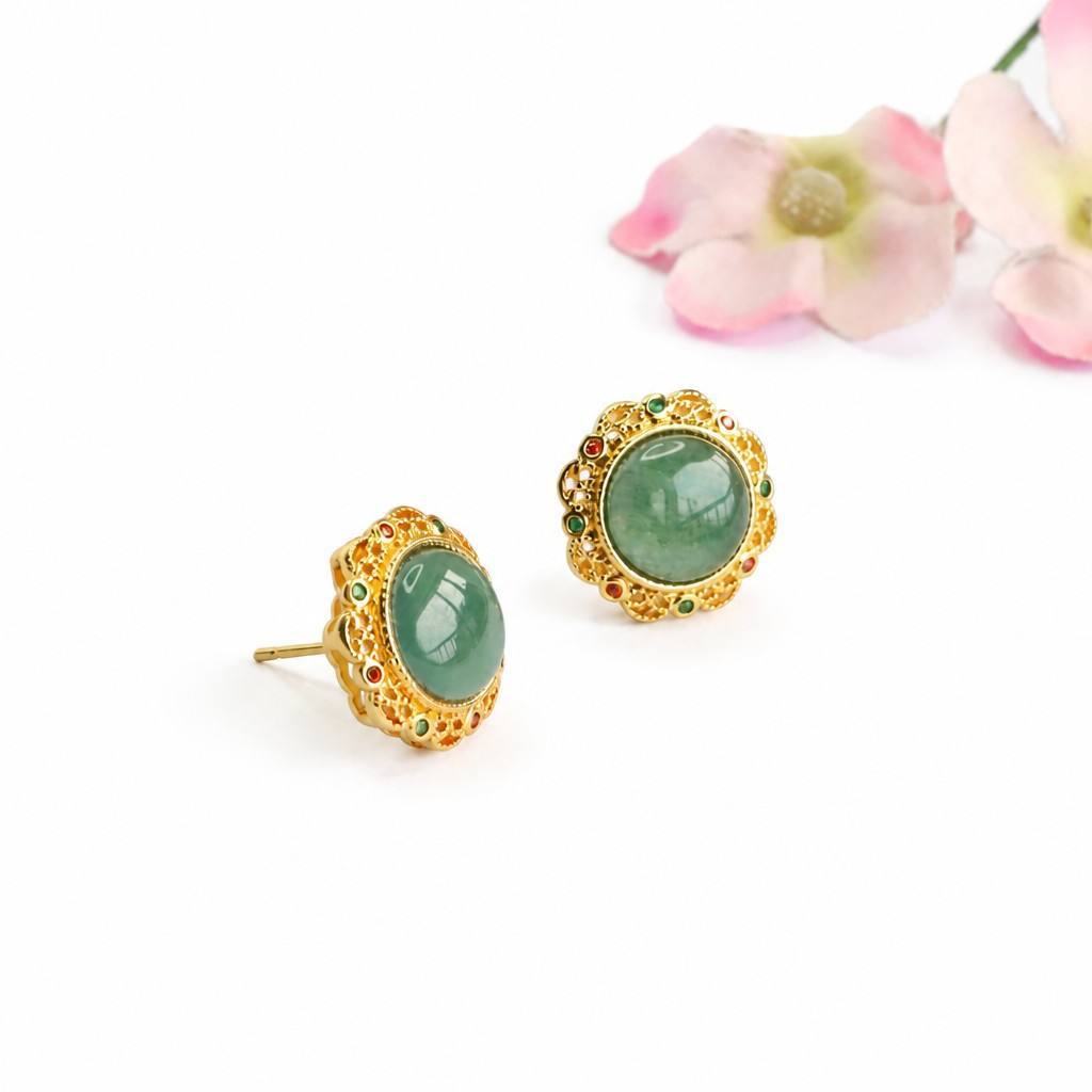 Blue-Water Jadeite Heritage-Style Stud Earrings