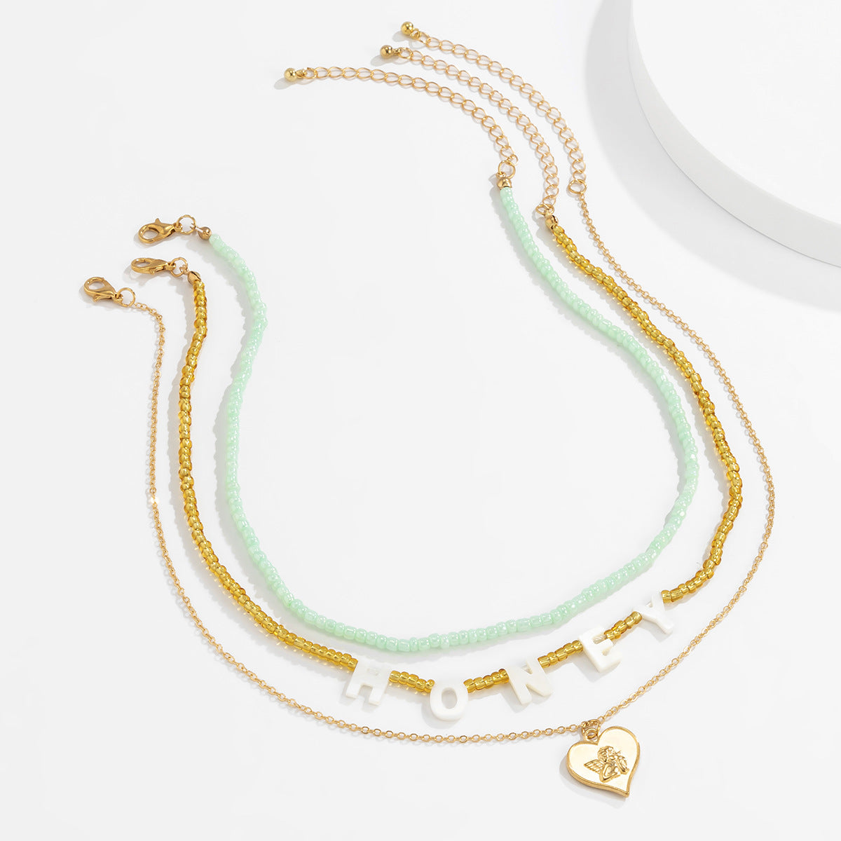 Honey Letter Necklace Stacked Portrait Beaded Heart By Planderful Vienna Verve For Women Chic Statement Jewelry