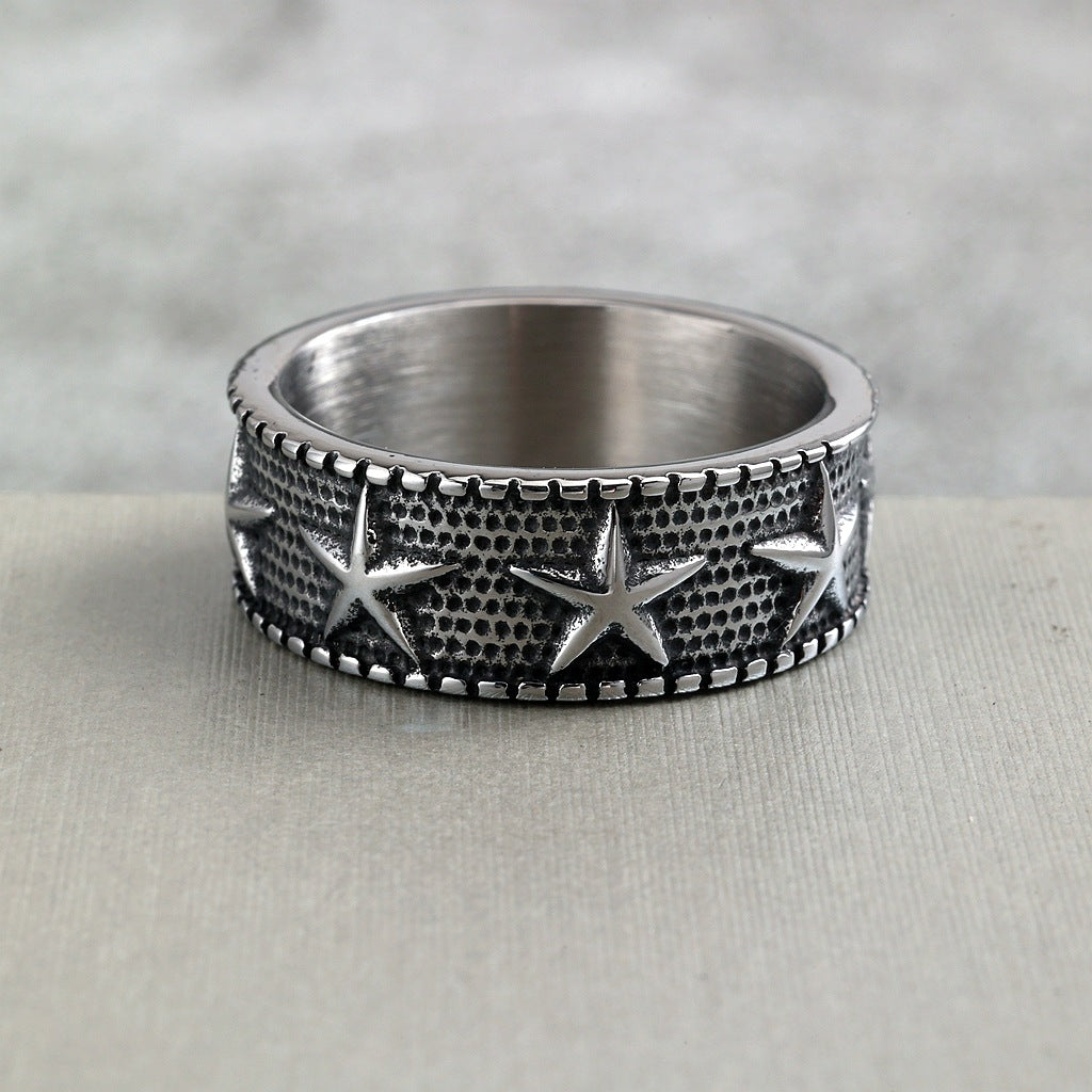 Vintage Star Stainless Steel Men's Ring