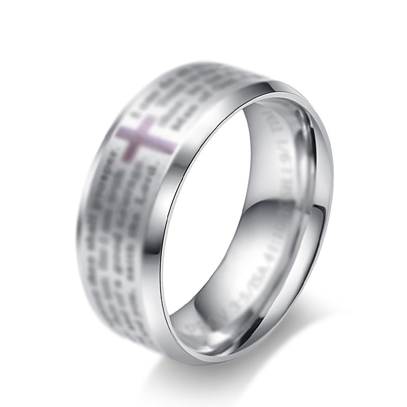 Steel Ring - Elegant Cross Scripture Jewelry For Everyday Wear And Blessing Gift Idea