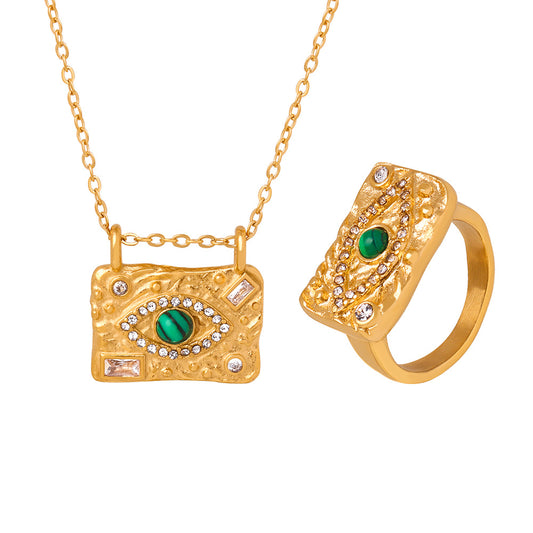 Elegant Devil's Eye Gold Necklace and Eye Ring Set