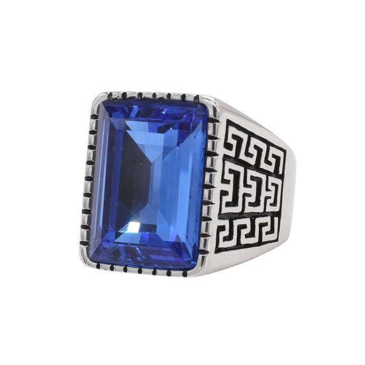 Planderful Mens Titanium Ring Unisex Domineering Great Wall Pattern Zircon Durable