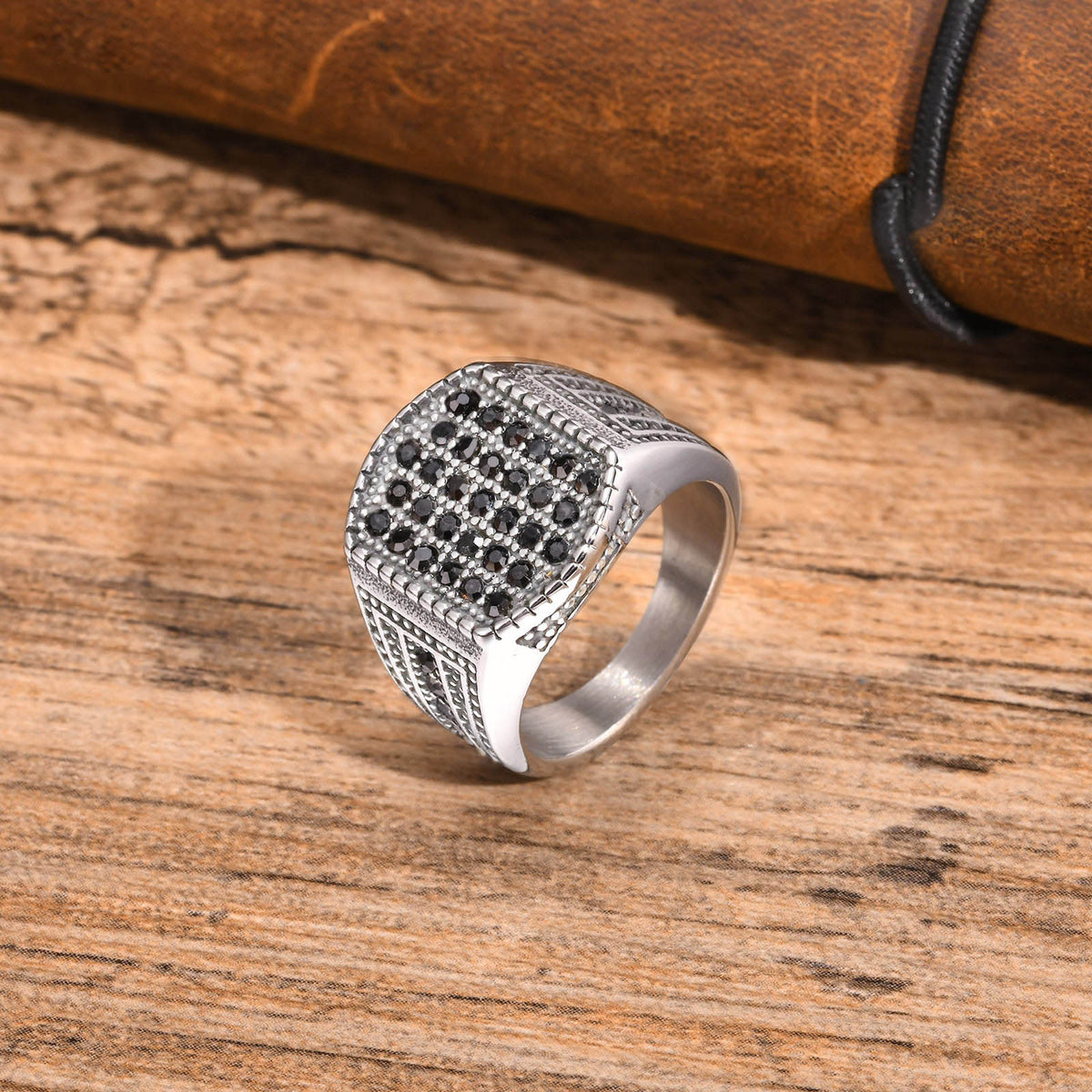 Stainless Steel Hip Hop Zircon Tiger's Eye Ring and Bracelet Men's Turquoise Wear