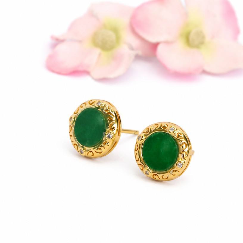 Green Jadeite 925 Silver Stud Earrings