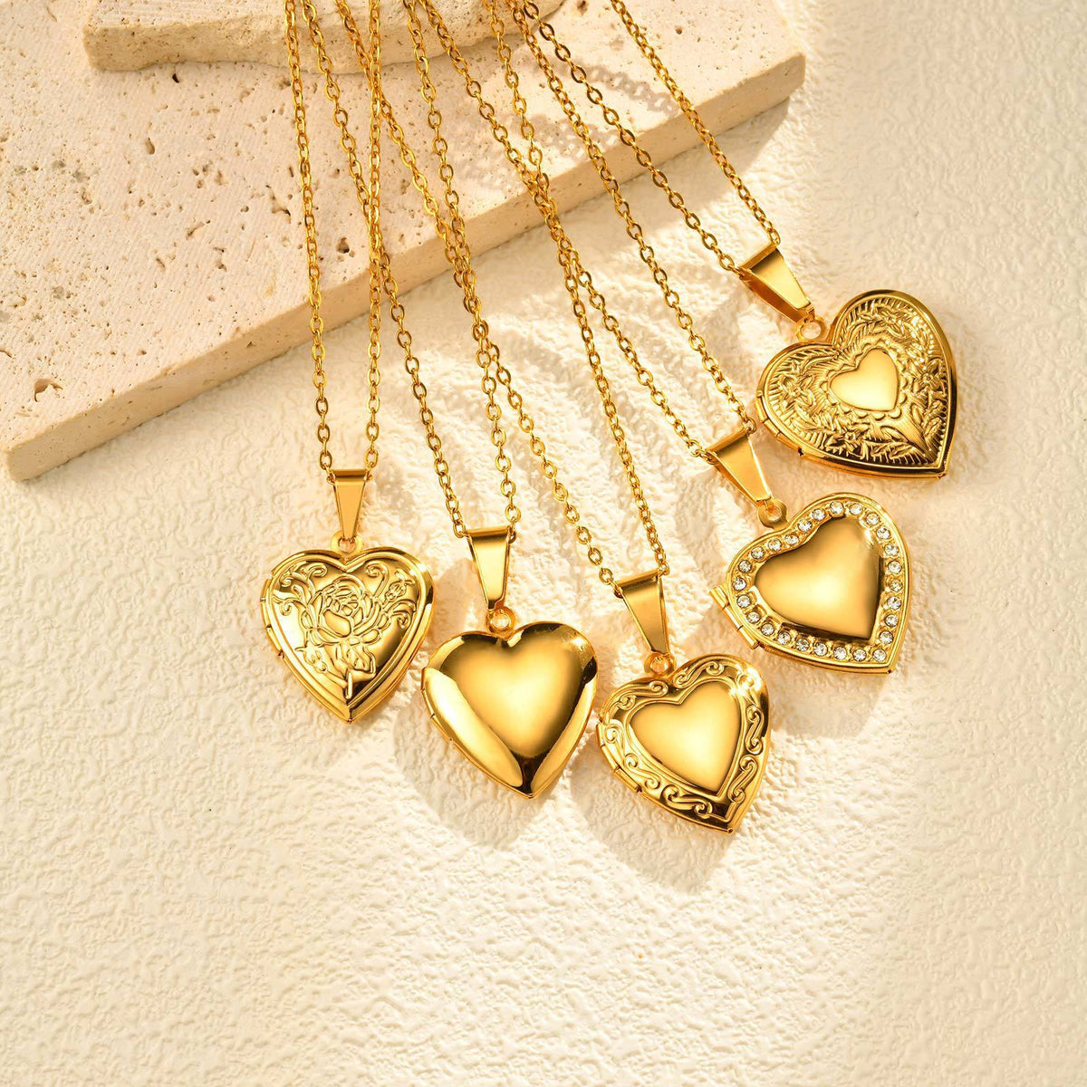 Rose-Embossed Heart Locket Pendant