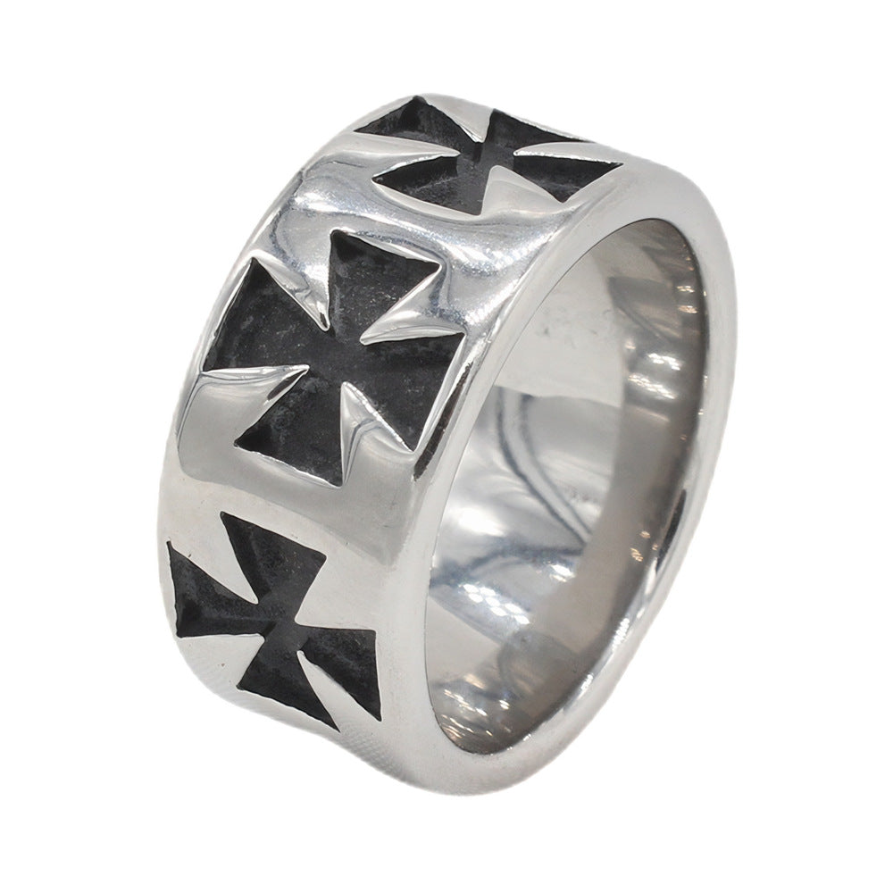 Planderful Titanium Steel Ring Retro Cross Design For Men And Unisex Bold Statement Jewelry