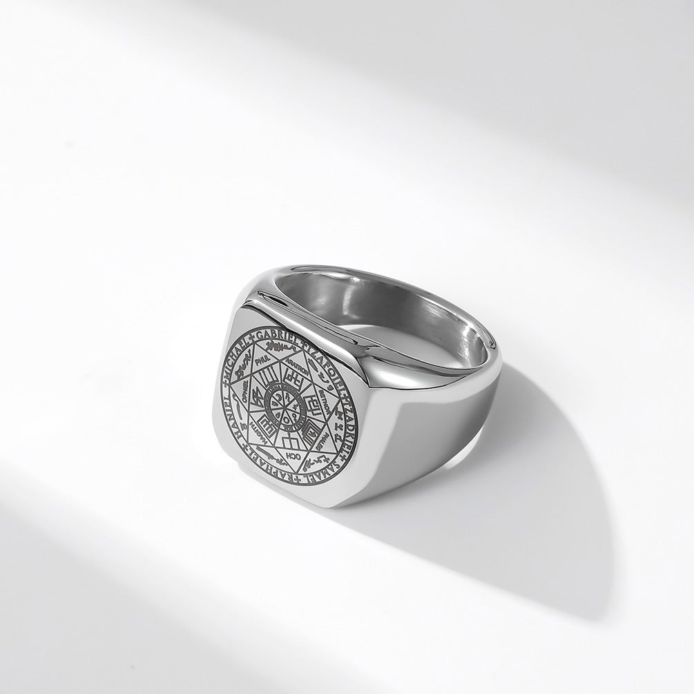 Steel Ring – Statement Unisex Heptagram Kabbalah Seal Punk Retro Design Planderful