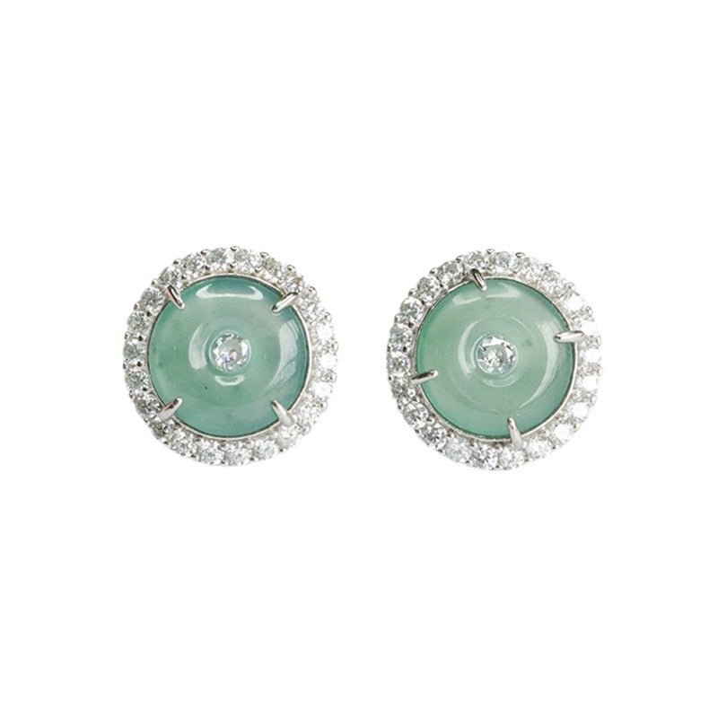 Icy Blue Jadeite Peace Buckle Stud Earrings