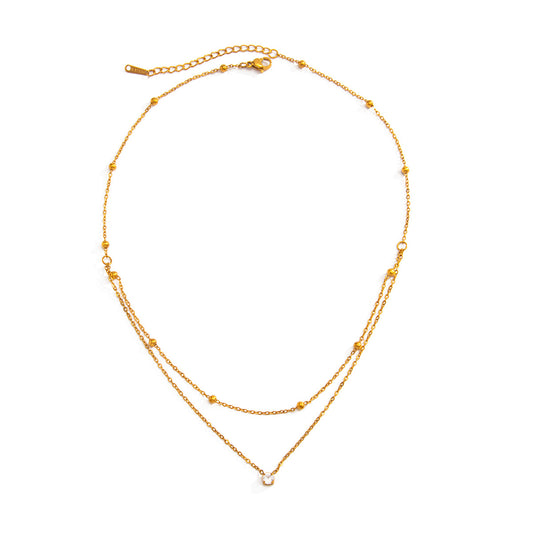 Round Bead Double-Layer Stainless Steel Necklace