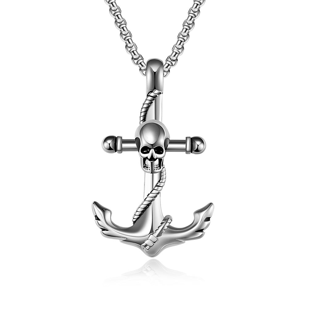Stainless Steel Skull Head Anchor Necklace for Men Wholesale