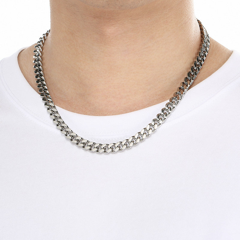 Planderful Titanium Dragon Beard Cuban Chain Necklace Men