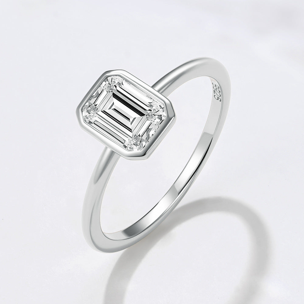 S925 Sterling Silver Square Zircon Ring