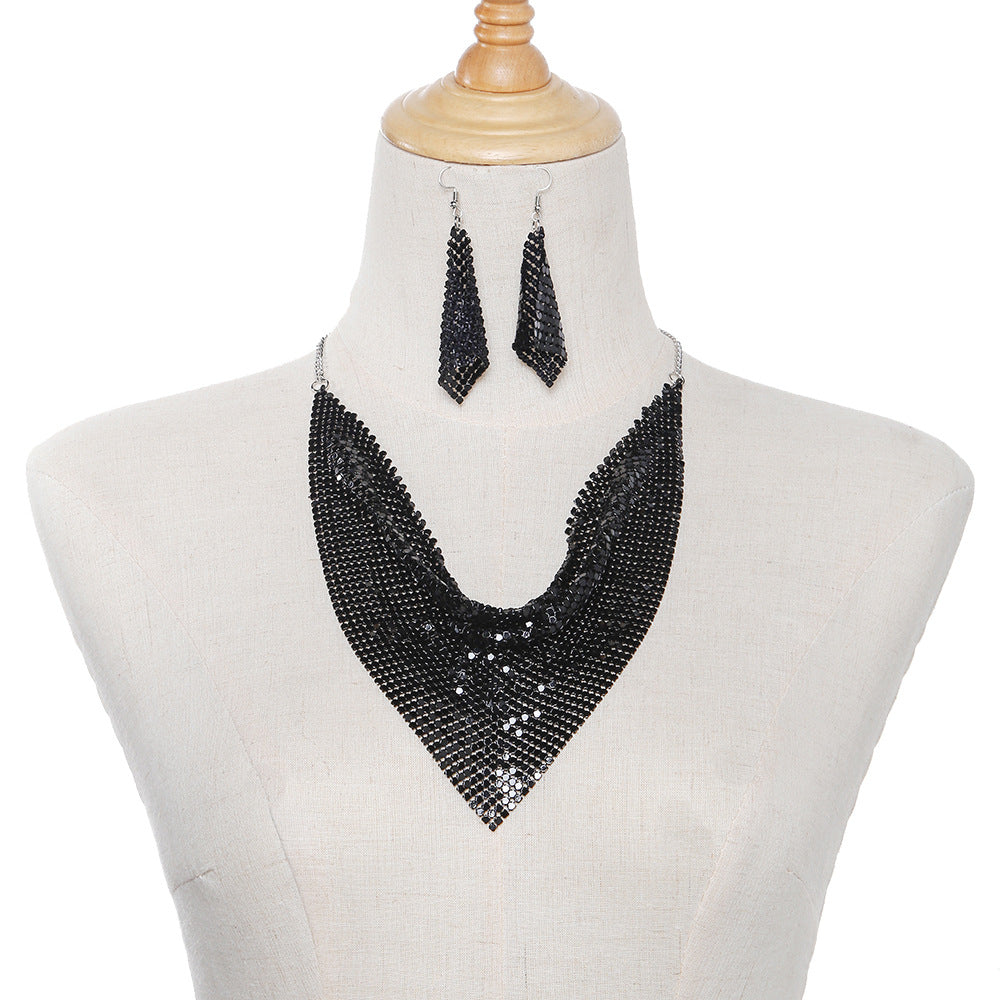 Shimmering Leopard Print Metal Triangle Necklace Set