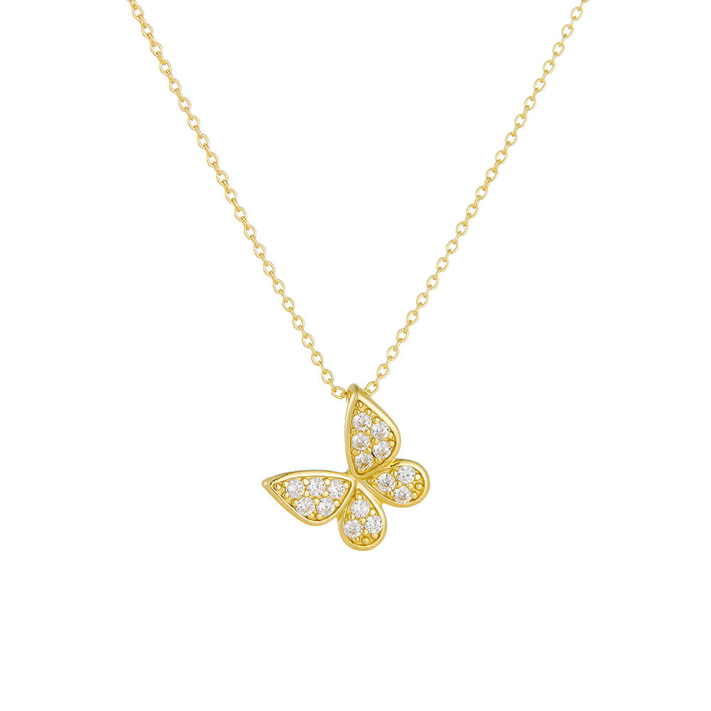 S925 Sterling Silver Full Zircon Butterfly Necklace Design