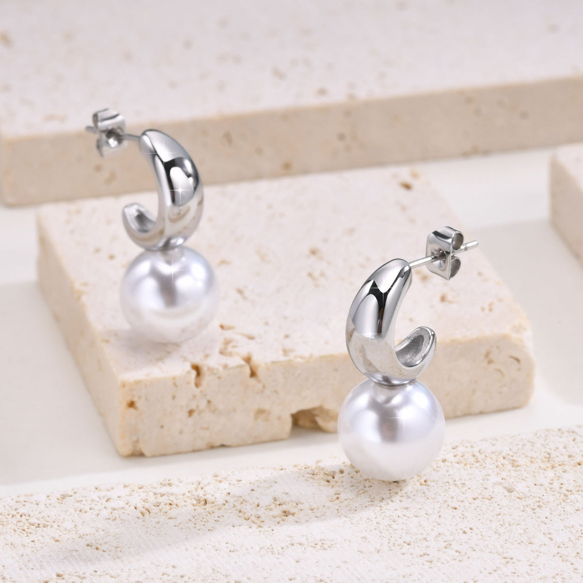 Stainless Steel Pearl Earrings