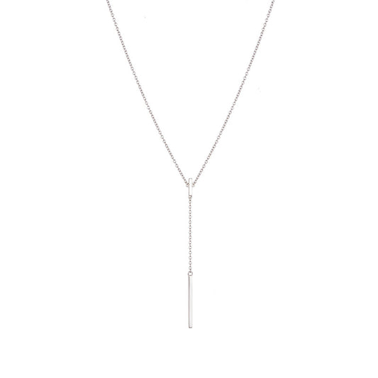 Simple Rectangle Stripe Pendant Tassel Silver Necklace