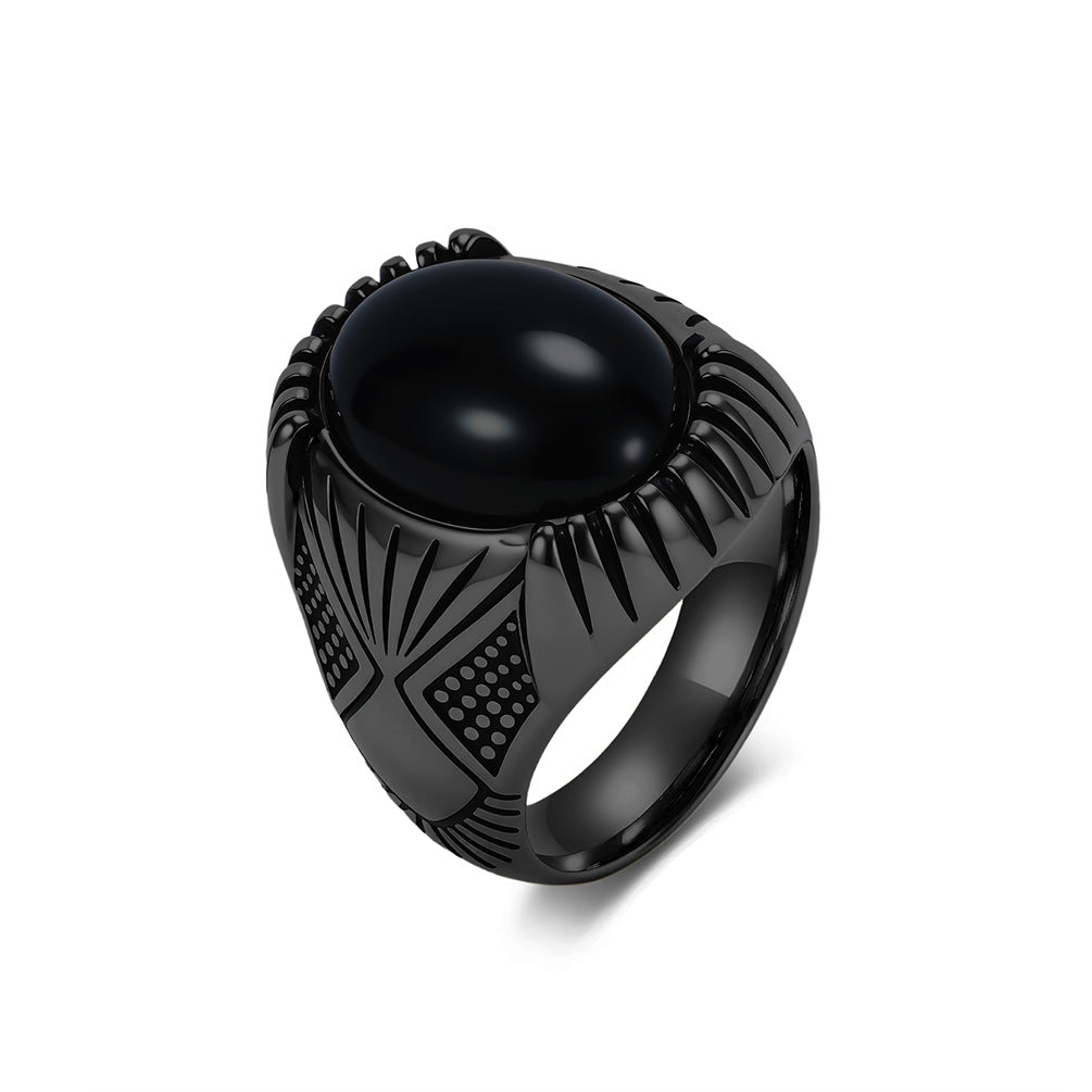 Stainless Steel Gemstone Vintage Black Punk Ring