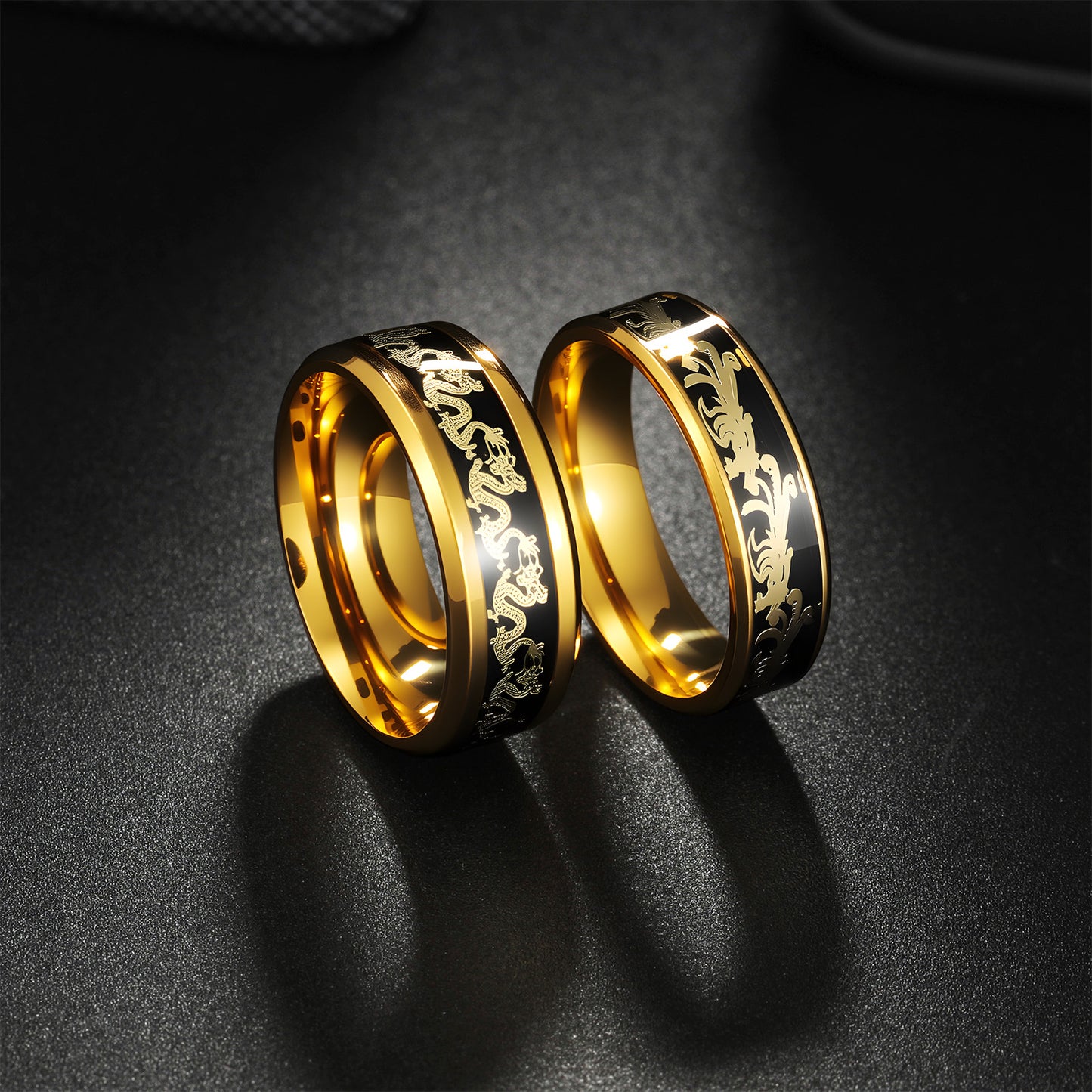 Planderful Everyday Genie Gold Plated Dragon Phoenix Couple Ring Unisex Wedding Band For Couples Size 6 To 12