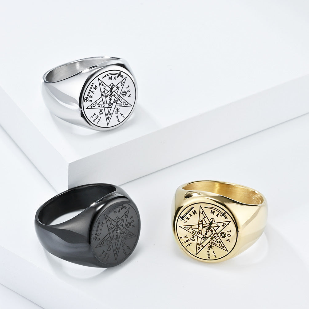 Steel Ring - Statement Geometric Five-Point Star Design For Everyday Mens Jewelry Accessory