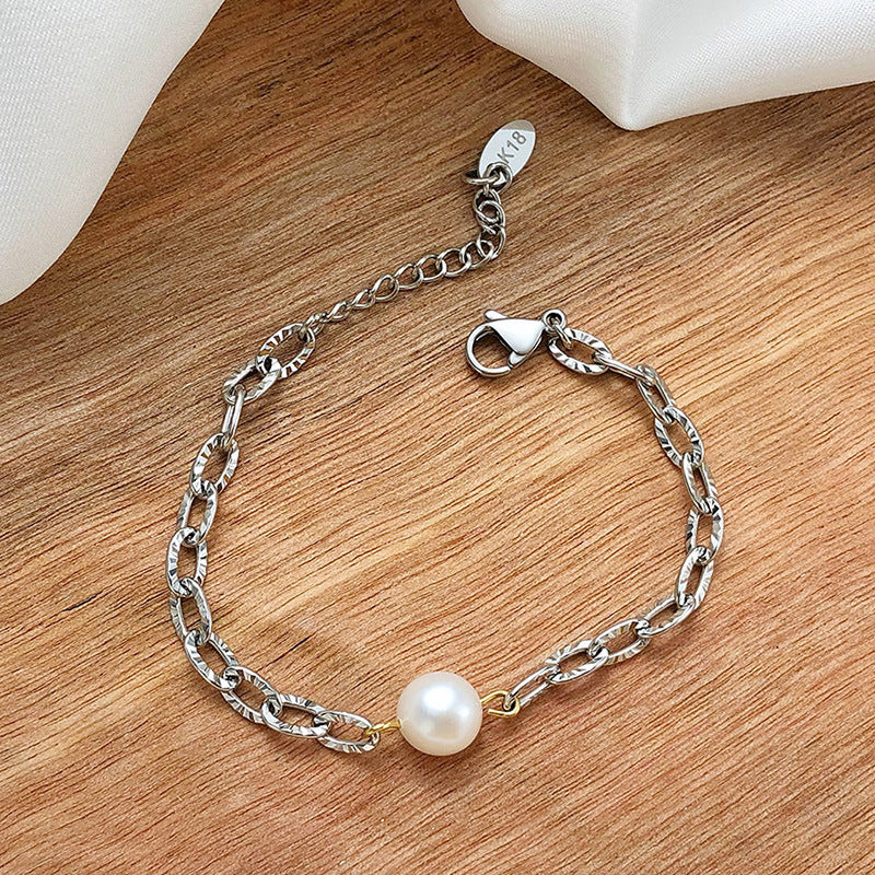 Jewelry Stainless Steel Freshwater Pearl Batch Flower Chain