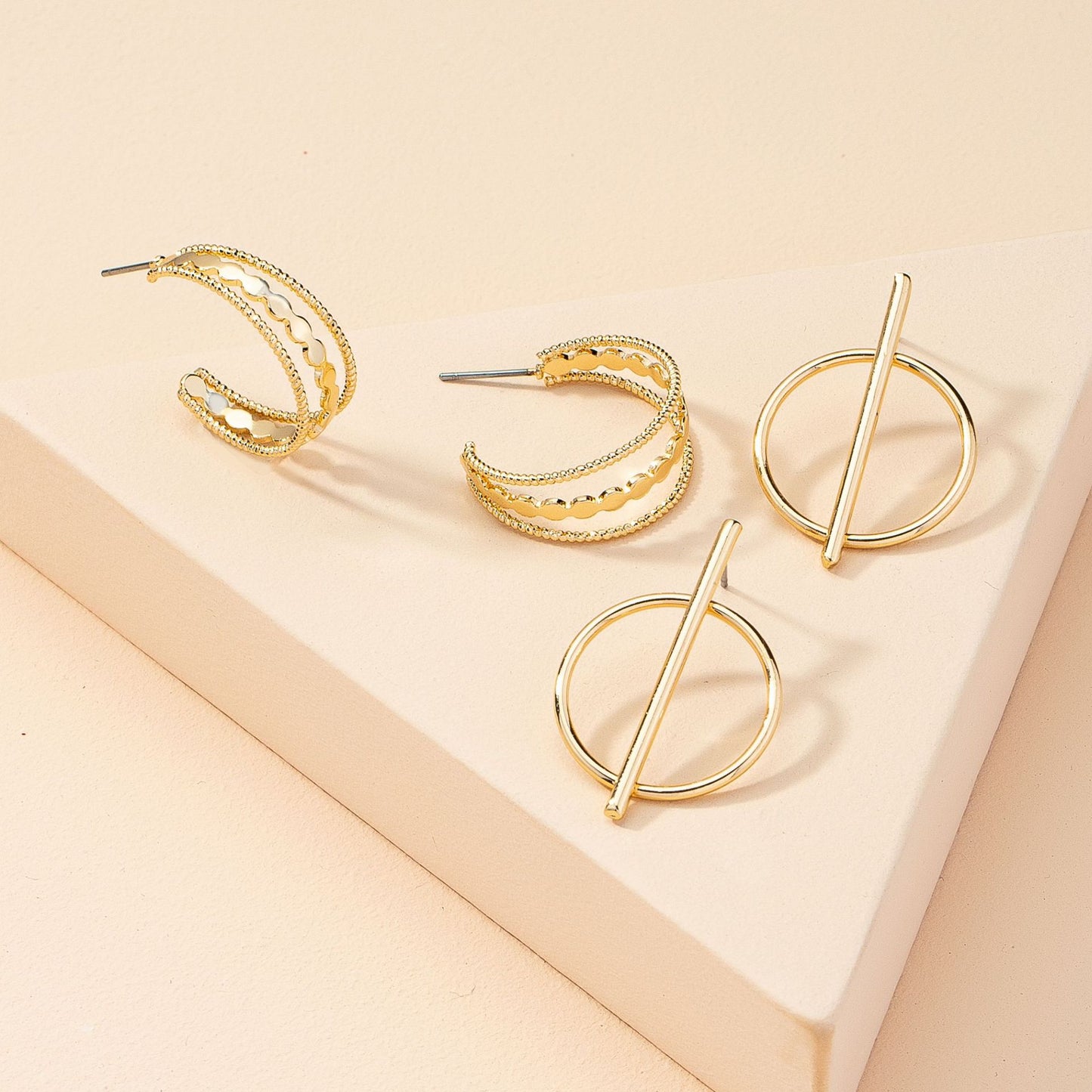 Irregular Metal Geometric Earrings Set - Vienna Verve Collection