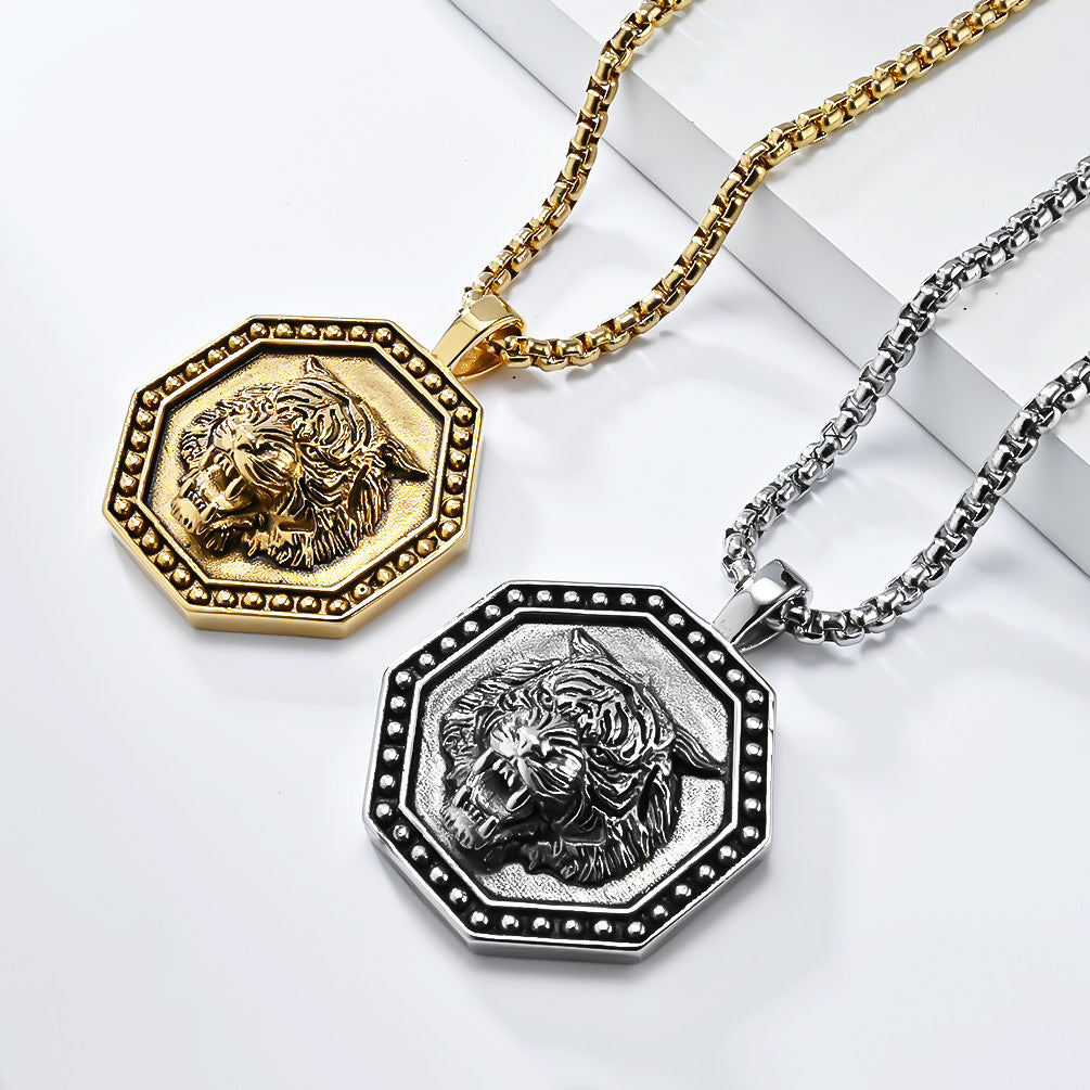 Cross-Border Retro Tiger Stainless Steel Necklace for Men