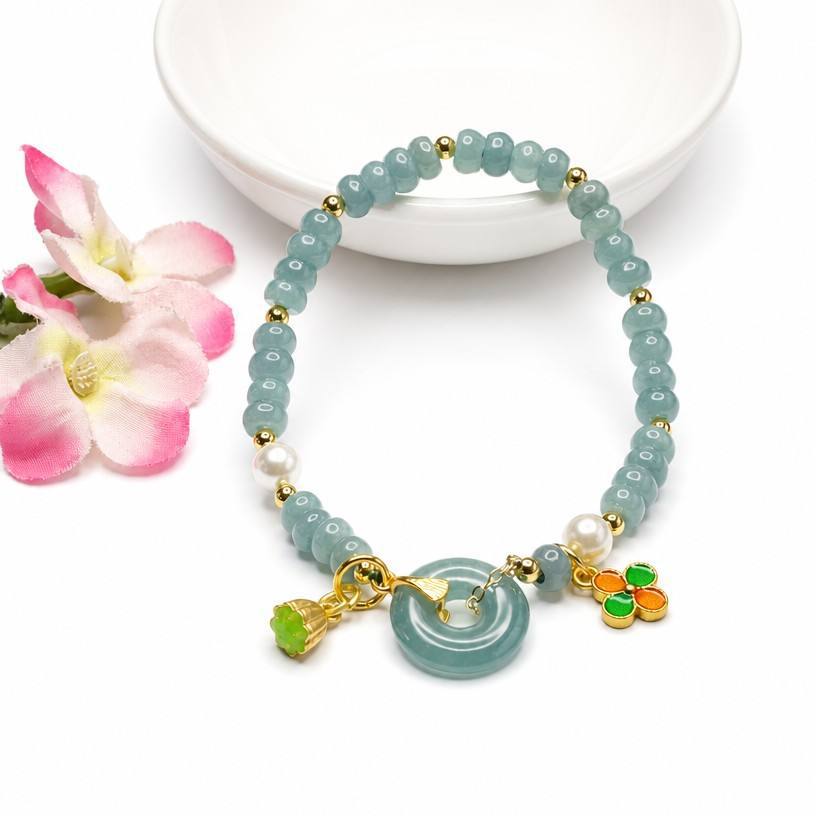 Blue Water Jadeite Abacus Bead Beaded Bracelet
