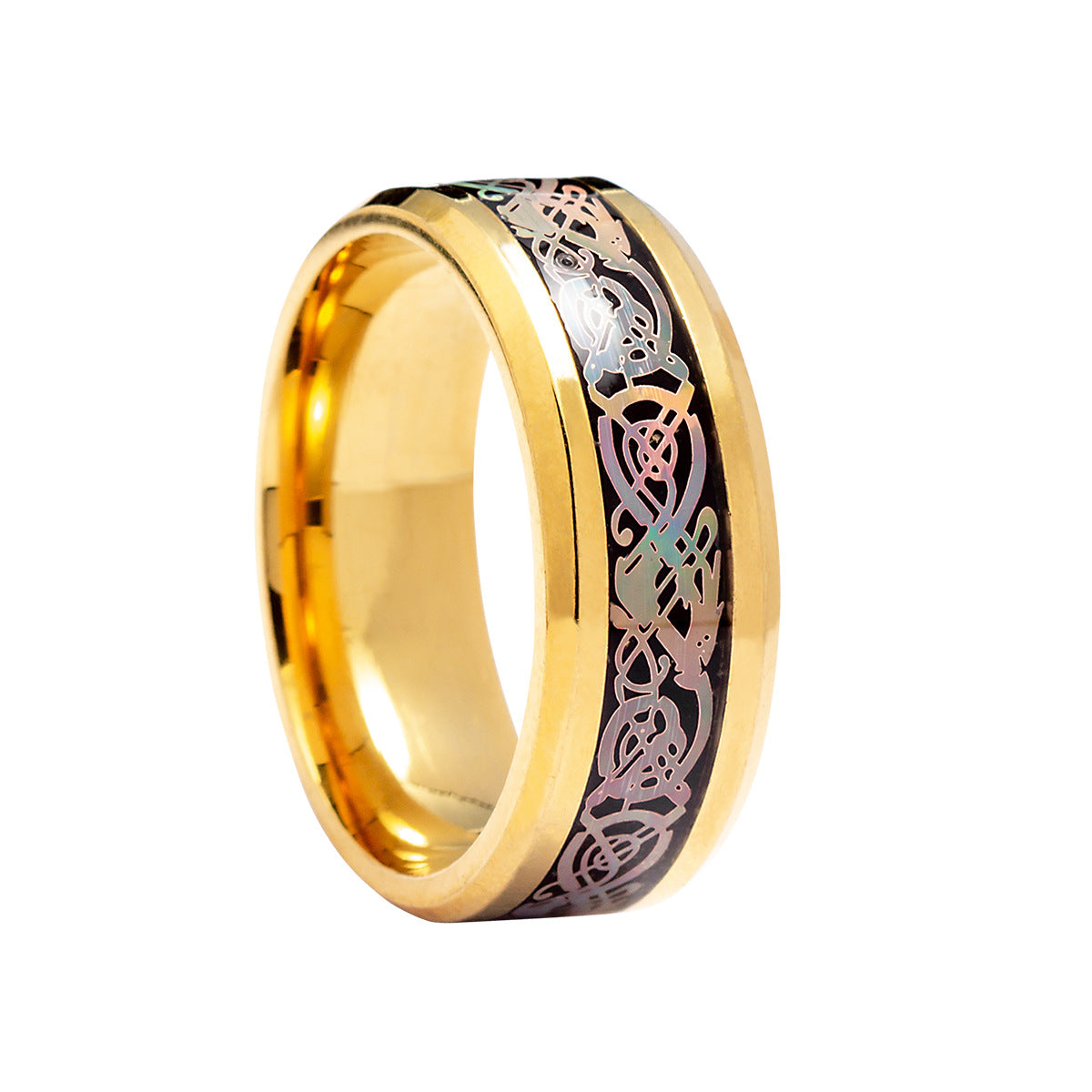 Dragon Pattern Titanium Steel Ring - Colorful Mythical Men's Jewelry