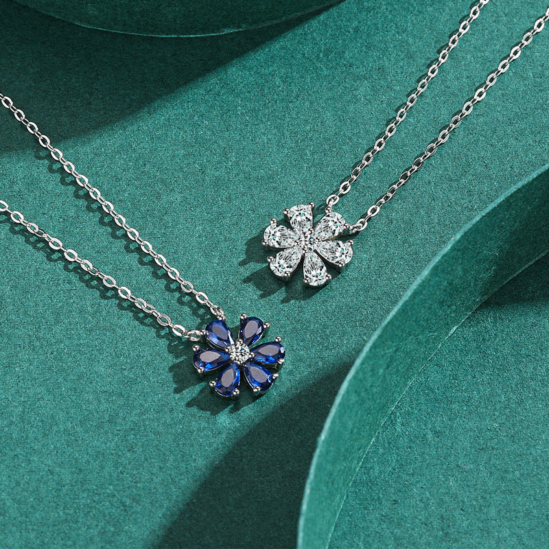 Lucky Flower Sterling Silver Necklace with Zircon Pendant
