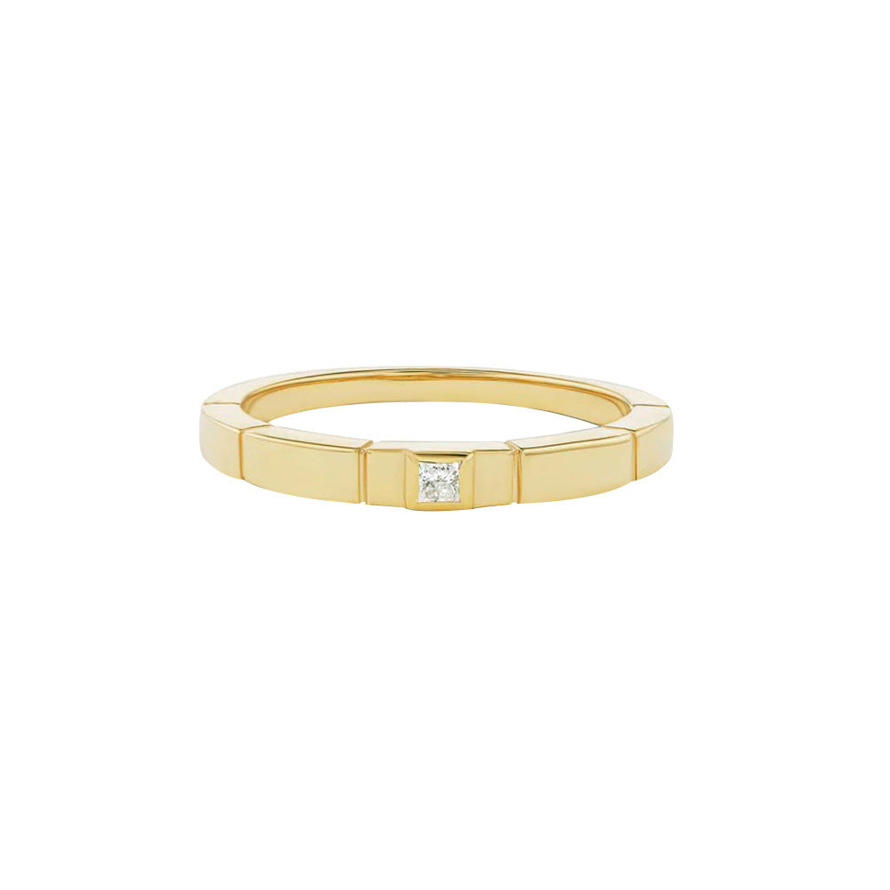 Geometric Square Inlaid Zircon Sterling Silver Ring, Personal Ring