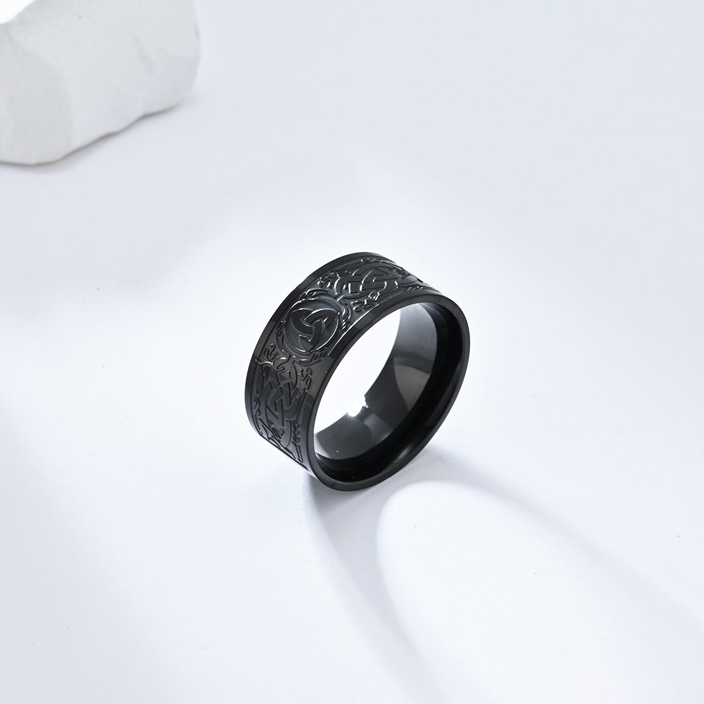 Planderful Celtic Eternal Knot Titanium Steel Ring For Men Durable Triangular Knot Ethnic Style Jewelry