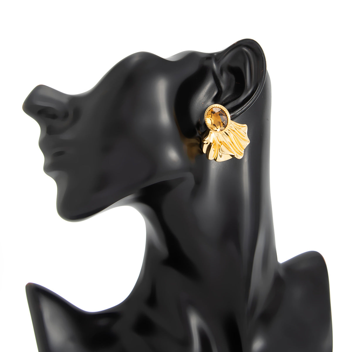 Planderful Vienna Verve Pleated Wave Petal Stud Earrings For Women Retro Gemstone Liquid Alloy Statement Jewelry