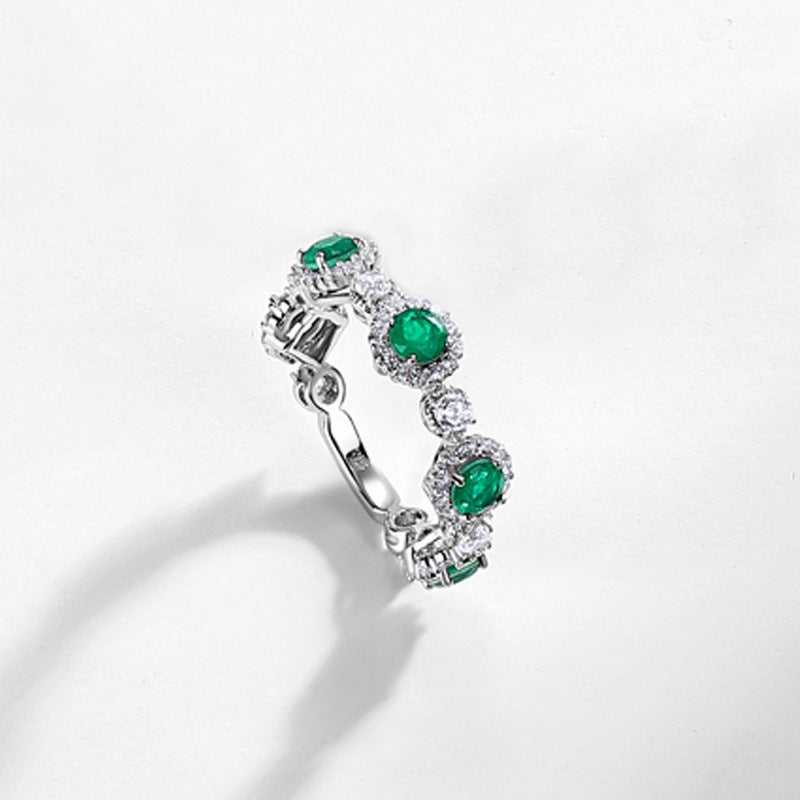 Planderful Gala Fireworks – Elegant Lab Grown Emerald Ring Women's S925 Silver Full Zircon Micro-inlaid High-grade Index Finger Wholesale