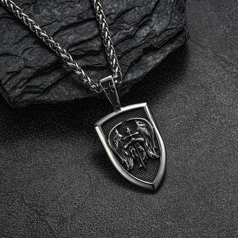 1. Planderful St Michael Cross Pendant Necklace in Stainless Steel for Men Vintage Hip Hop Gift