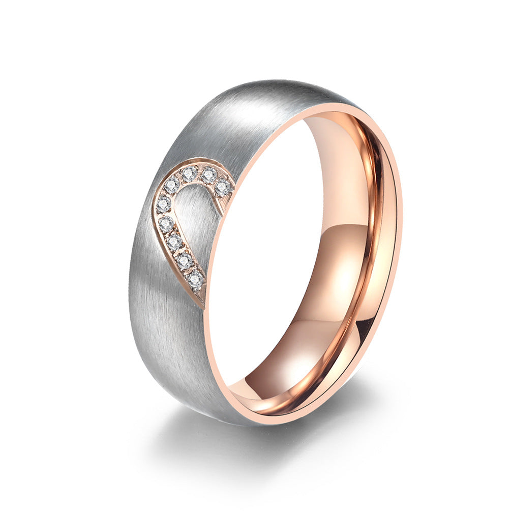 Zircon Heart-Shaped Stainless Steel Couple Ring – Marriage Proposal Engagement Love Zircon