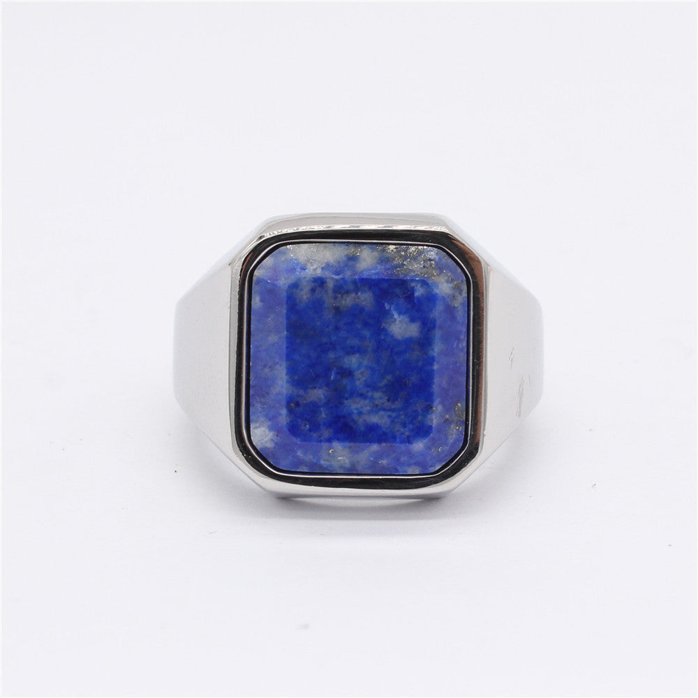 Planderful Titanium Steel Ring With Blue Sandstone Starry Sky Unisex Protection Statement