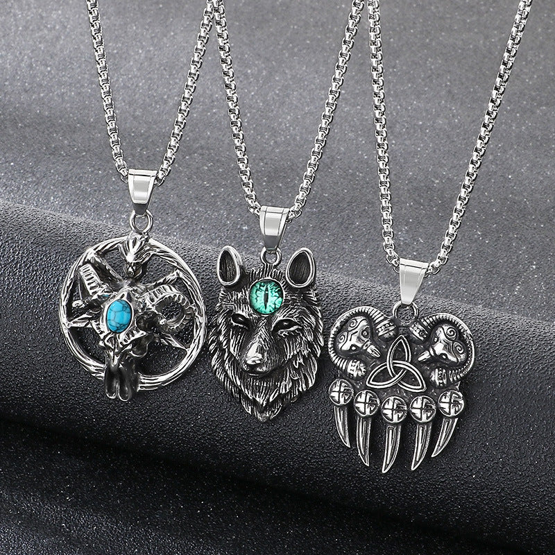 Planderful Mens Pendant Titanium Steel Turquoise Pentagram