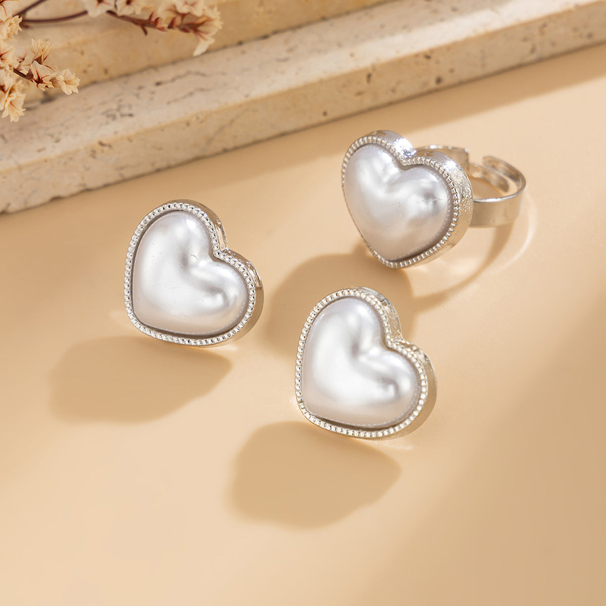 Imitation Pearl Ring And Earrings Set By Planderful Vienna Verve For Women, Elegant Everyday Jewelry