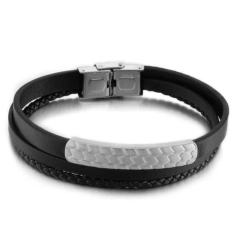 Planderful Mens Woven Leather Bracelet Geometric Retro
