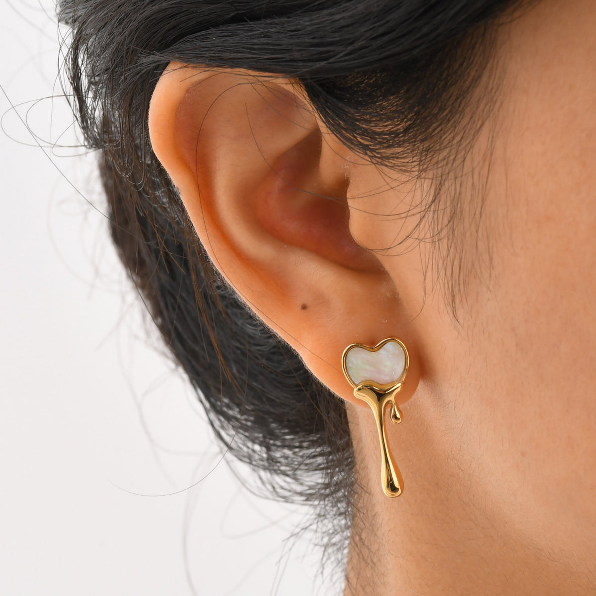 Premium Flower Melted Love Stud Earrings Gold