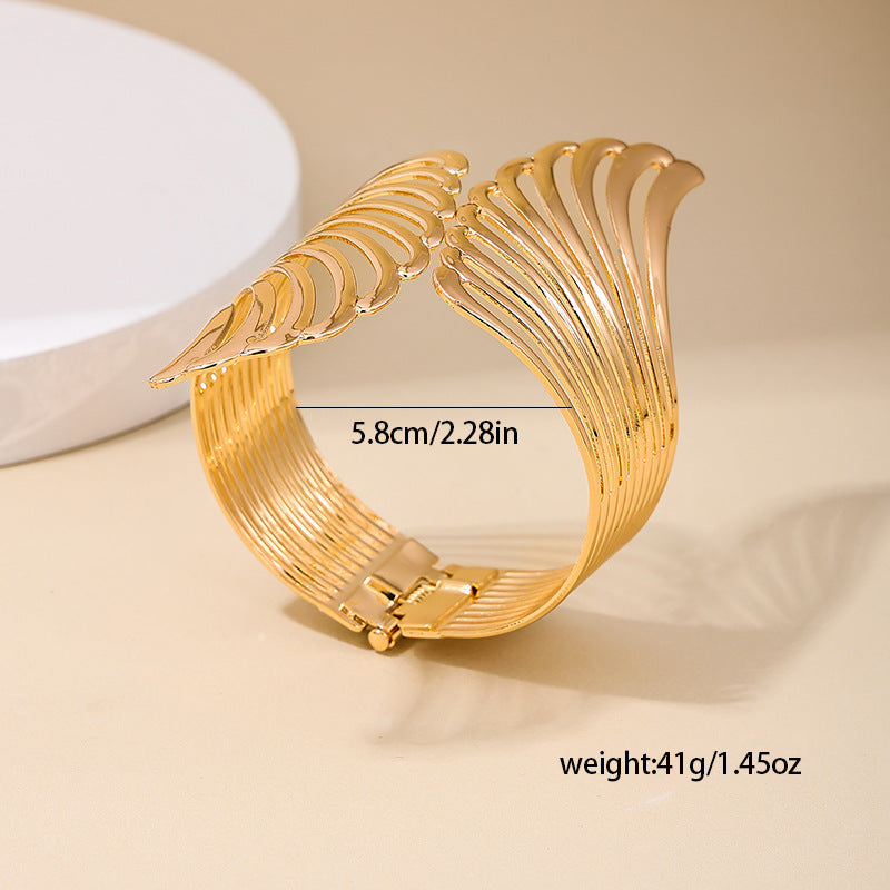 Exaggerated Retro Hollow Wings Metal Bracelet for Women