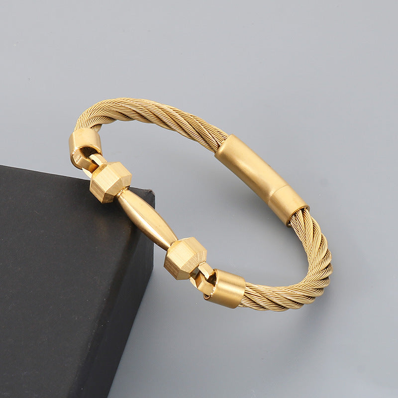 Sports Wind Barbell Cable Bracelet – Vacuum Electroplated Steel