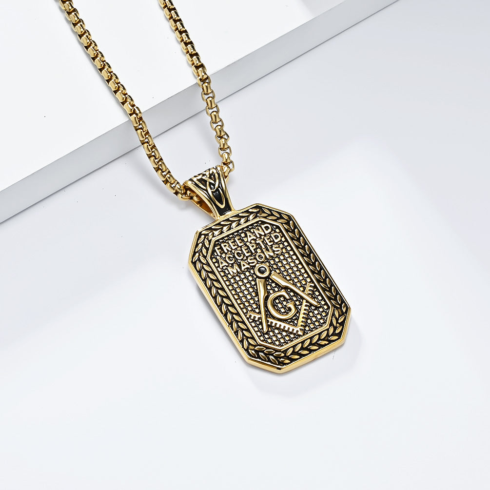 Planderful Titanium Steel Necklace Freemason Pendant For Men Urban Hip Hop Style Jewelry