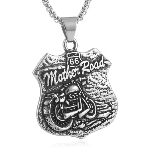 Punk-Inspired Titanium Steel Motorcycle Tag Pendant Necklace for Men