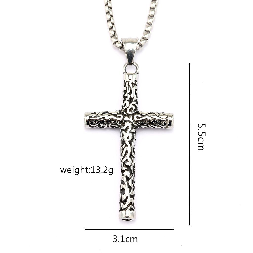 Vintage Cross Stainless Steel Pendant Necklace