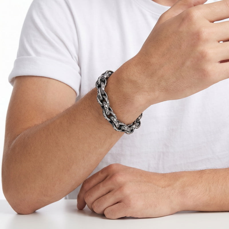 Hip-Hop Niche 11mm Thick X-Pattern Twist Rope Stainless Steel Bracelet Men's Hip-Hop